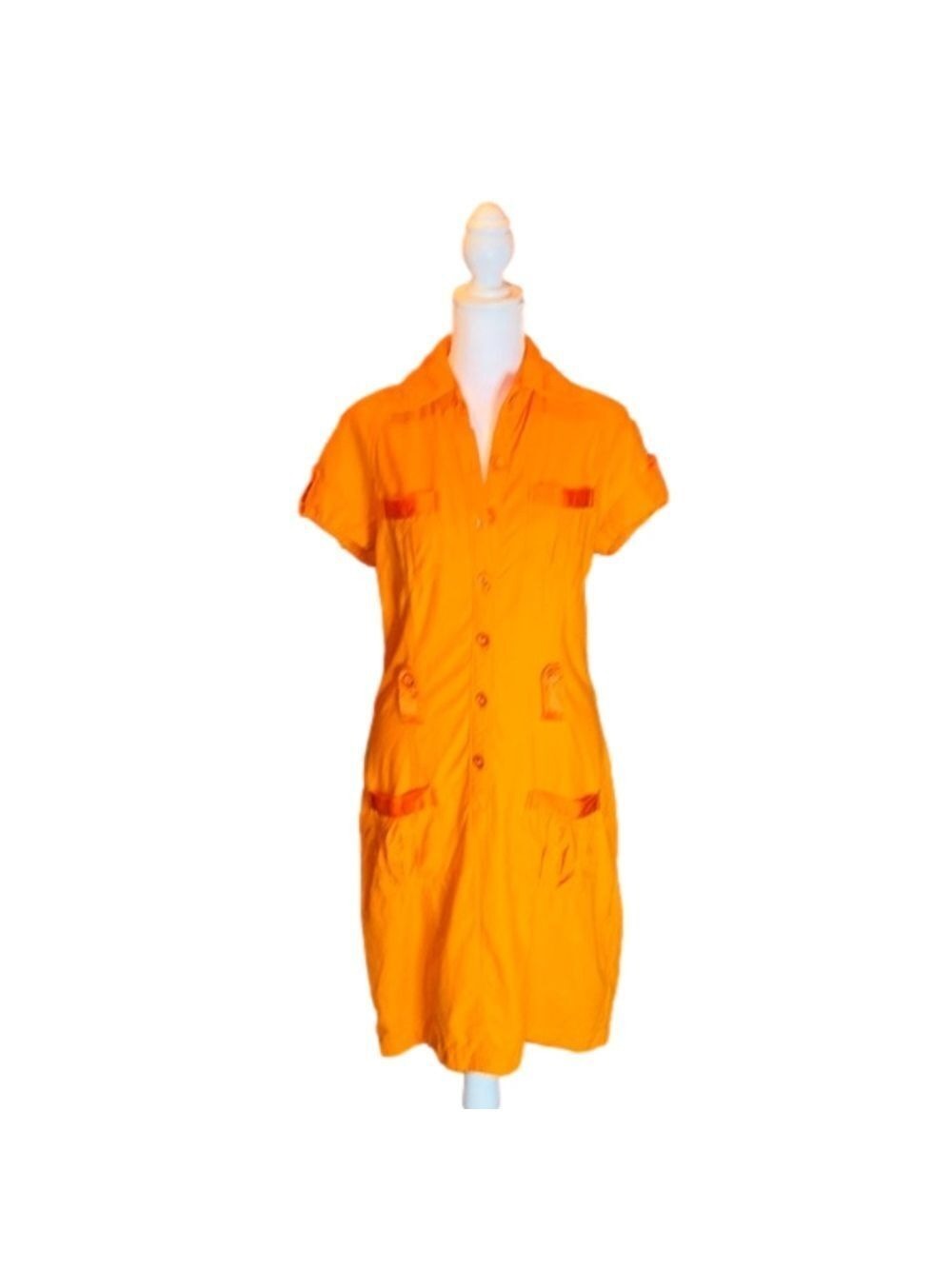 2b BEBE Vintage Bright Orange Linen Blend Shirt Dress Size S
